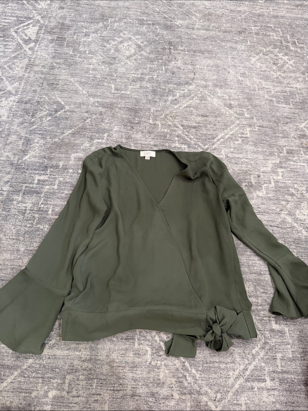 LOFT Olive Green Wrap Blouse with Side Tie